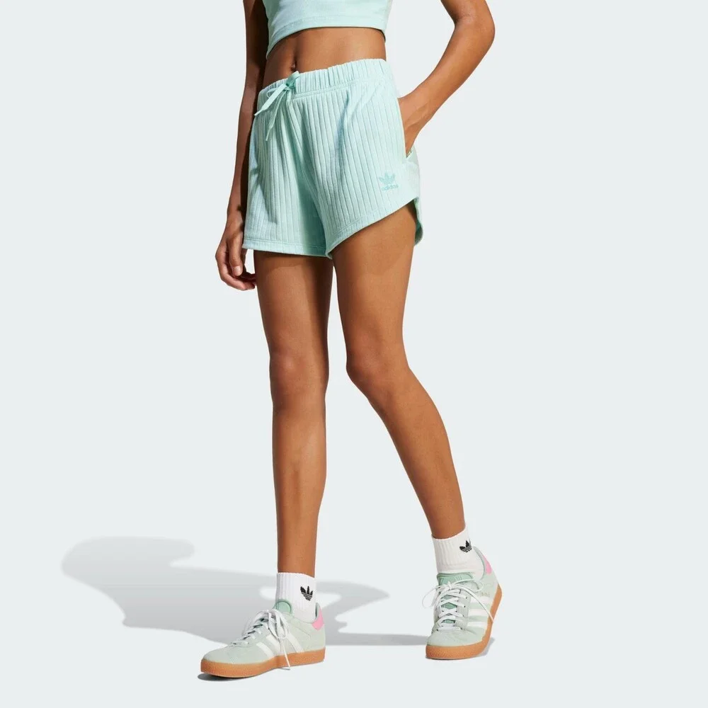 Adidas Originals Shorts Girls L Semi Flash Aqua Ribbed Drawstring Waist DSGL835 - Picture 12 of 12